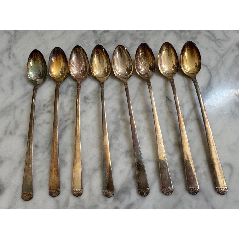 Oneida 1881 Rogers Surf Club Silverplate Iced Tea Spoons Mid Century Modern-8